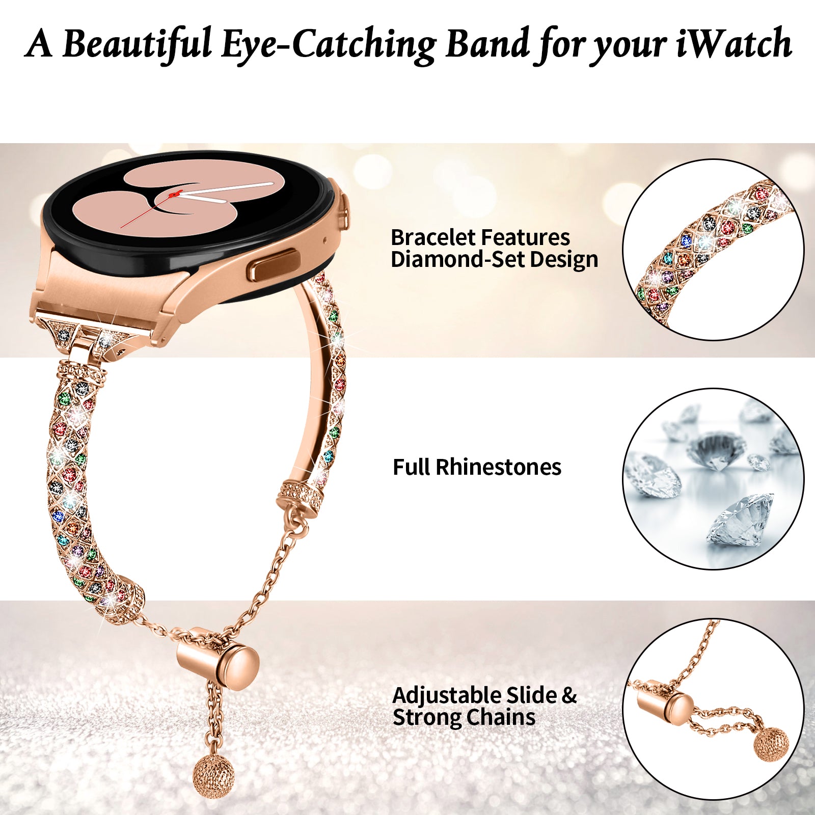 Copper Watch Band for Samsung Galaxy Watch6 40mm 44mm Watch6 Classic 43mm 47mm Watch 5 40mm 44mm Watch4 40mm 44mm Rhinestone Decor Bracelet with Connector Copper Watch Band for Samsung Galaxy Watch6 40mm 44mm Watch6 Classic 43mm 47mm Watch 5 40mm 44mm Watch4 40mm 44mm Rhinestone Decor Bracelet with Connector